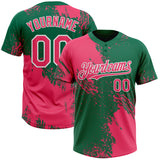 Custom Neon Pink Kelly Green-White 3D Pattern Abstract Brush Stroke Two-Button Unisex Softball Jersey