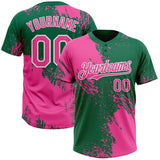 Custom Pink Kelly Green-White 3D Pattern Abstract Brush Stroke Two-Button Unisex Softball Jersey
