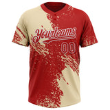 Custom Cream Red-White 3D Pattern Abstract Brush Stroke Two-Button Unisex Softball Jersey