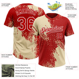 Custom Cream Red-White 3D Pattern Abstract Brush Stroke Two-Button Unisex Softball Jersey