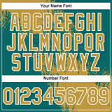 Custom Old Gold Teal-White 3D Pattern Abstract Brush Stroke Two-Button Unisex Softball Jersey