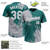 Custom Gray Teal-White 3D Pattern Abstract Brush Stroke Two-Button Unisex Softball Jersey