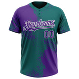 Custom Purple Teal-White 3D Pattern Abstract Brush Stroke Two-Button Unisex Softball Jersey