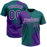 Custom Purple Teal-White 3D Pattern Abstract Brush Stroke Two-Button Unisex Softball Jersey