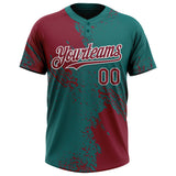Custom Crimson Teal-White 3D Pattern Abstract Brush Stroke Two-Button Unisex Softball Jersey