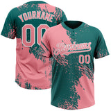 Custom Medium Pink Teal-White 3D Pattern Abstract Brush Stroke Two-Button Unisex Softball Jersey