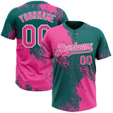 Custom Pink Teal-White 3D Pattern Abstract Brush Stroke Two-Button Unisex Softball Jersey