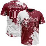 Custom White Crimson 3D Pattern Abstract Brush Stroke Two-Button Unisex Softball Jersey