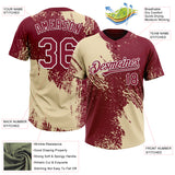 Custom Cream Crimson-White 3D Pattern Abstract Brush Stroke Two-Button Unisex Softball Jersey