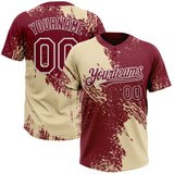 Custom Cream Crimson-White 3D Pattern Abstract Brush Stroke Two-Button Unisex Softball Jersey
