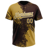 Custom Old Gold Brown-White 3D Pattern Abstract Brush Stroke Two-Button Unisex Softball Jersey