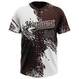 Custom White Brown 3D Pattern Abstract Brush Stroke Two-Button Unisex Softball Jersey
