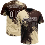 Custom Cream Brown-White 3D Pattern Abstract Brush Stroke Two-Button Unisex Softball Jersey