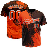 Custom Orange Brown-White 3D Pattern Abstract Brush Stroke Two-Button Unisex Softball Jersey