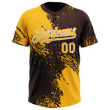 Custom Gold Brown-White 3D Pattern Abstract Brush Stroke Two-Button Unisex Softball Jersey