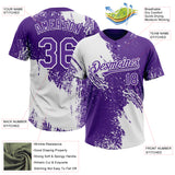 Custom White Purple 3D Pattern Abstract Brush Stroke Two-Button Unisex Softball Jersey
