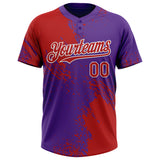 Custom Red Purple-White 3D Pattern Abstract Brush Stroke Two-Button Unisex Softball Jersey