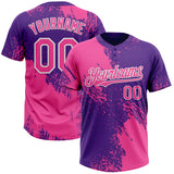 Custom Pink Purple-White 3D Pattern Abstract Brush Stroke Two-Button Unisex Softball Jersey
