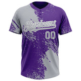 Custom Gray Purple-White 3D Pattern Abstract Brush Stroke Two-Button Unisex Softball Jersey