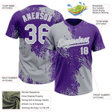 Custom Gray Purple-White 3D Pattern Abstract Brush Stroke Two-Button Unisex Softball Jersey