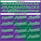 Custom Kelly Green Purple-White 3D Pattern Abstract Brush Stroke Two-Button Unisex Softball Jersey