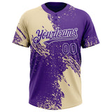 Custom Cream Purple-White 3D Pattern Abstract Brush Stroke Two-Button Unisex Softball Jersey