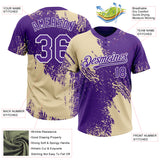 Custom Cream Purple-White 3D Pattern Abstract Brush Stroke Two-Button Unisex Softball Jersey