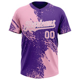 Custom Light Pink Purple-White 3D Pattern Abstract Brush Stroke Two-Button Unisex Softball Jersey