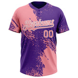 Custom Medium Pink Purple-White 3D Pattern Abstract Brush Stroke Two-Button Unisex Softball Jersey