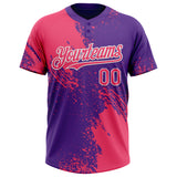 Custom Neon Pink Purple-White 3D Pattern Abstract Brush Stroke Two-Button Unisex Softball Jersey