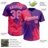 Custom Neon Pink Purple-White 3D Pattern Abstract Brush Stroke Two-Button Unisex Softball Jersey