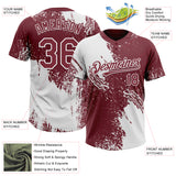 Custom White Burgundy 3D Pattern Abstract Brush Stroke Two-Button Unisex Softball Jersey