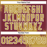 Custom Old Gold Burgundy-White 3D Pattern Abstract Brush Stroke Two-Button Unisex Softball Jersey