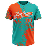 Custom Orange Aqua-White 3D Pattern Abstract Brush Stroke Two-Button Unisex Softball Jersey