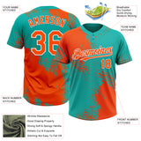 Custom Orange Aqua-White 3D Pattern Abstract Brush Stroke Two-Button Unisex Softball Jersey