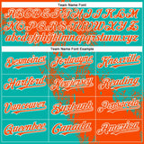 Custom Orange Aqua-White 3D Pattern Abstract Brush Stroke Two-Button Unisex Softball Jersey