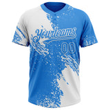 Custom White Electric Blue 3D Pattern Abstract Brush Stroke Two-Button Unisex Softball Jersey