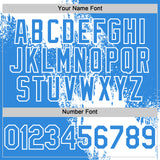 Custom White Electric Blue 3D Pattern Abstract Brush Stroke Two-Button Unisex Softball Jersey