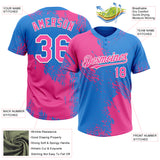 Custom Pink Electric Blue-White 3D Pattern Abstract Brush Stroke Two-Button Unisex Softball Jersey