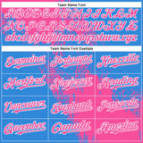 Custom Pink Electric Blue-White 3D Pattern Abstract Brush Stroke Two-Button Unisex Softball Jersey
