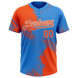Custom Orange Electric Blue-White 3D Pattern Abstract Brush Stroke Two-Button Unisex Softball Jersey