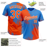 Custom Orange Electric Blue-White 3D Pattern Abstract Brush Stroke Two-Button Unisex Softball Jersey