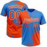 Custom Orange Electric Blue-White 3D Pattern Abstract Brush Stroke Two-Button Unisex Softball Jersey