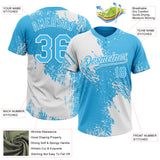 Custom White Sky Blue 3D Pattern Abstract Brush Stroke Two-Button Unisex Softball Jersey