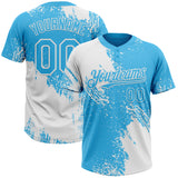 Custom White Sky Blue 3D Pattern Abstract Brush Stroke Two-Button Unisex Softball Jersey