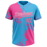 Custom Pink Sky Blue-White 3D Pattern Abstract Brush Stroke Two-Button Unisex Softball Jersey