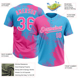 Custom Pink Sky Blue-White 3D Pattern Abstract Brush Stroke Two-Button Unisex Softball Jersey