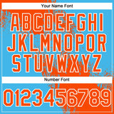 Custom Orange Sky Blue-White 3D Pattern Abstract Brush Stroke Two-Button Unisex Softball Jersey