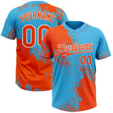 Custom Orange Sky Blue-White 3D Pattern Abstract Brush Stroke Two-Button Unisex Softball Jersey