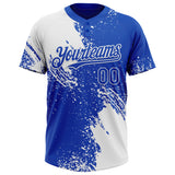 Custom White Thunder Blue 3D Pattern Abstract Brush Stroke Two-Button Unisex Softball Jersey
